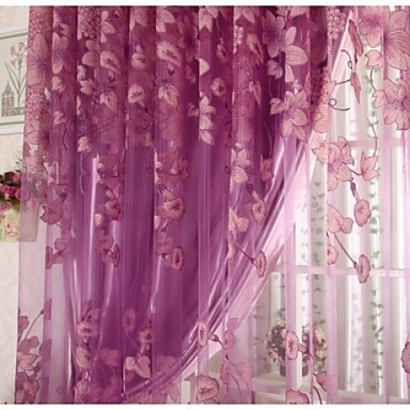 One Panel Country Floral Living Room Polyester Sheer Curtains Shades  
